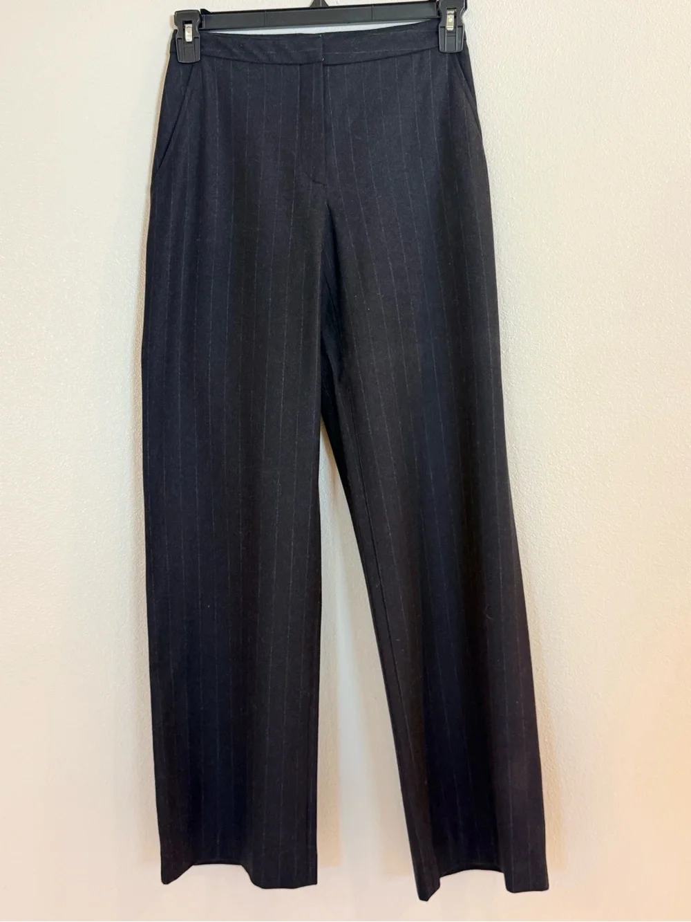 Tahari Wool Charcoal Gray Pinstripe Wide-Leg Dress Pants